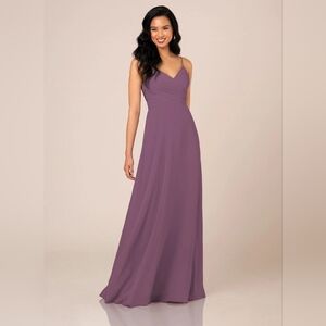 Wild Plum Formal Gown V Neckline Chiffon Ruche Detail Size 16 Runs Small Fits 14